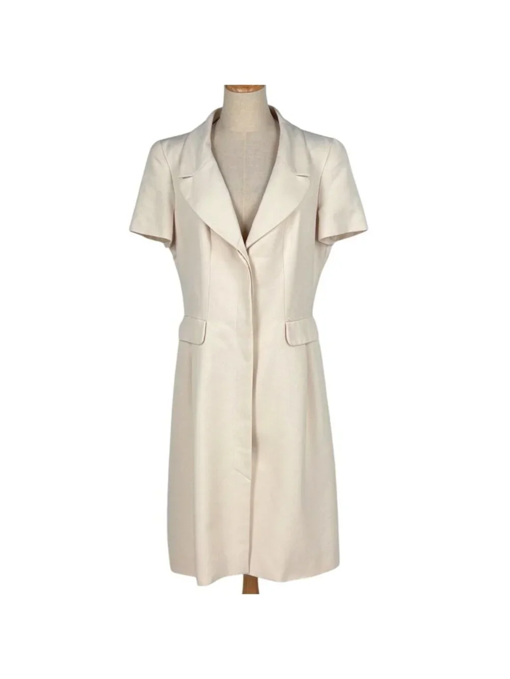 Chanel Logo Button Short Sleeve Dress Silk Ivory